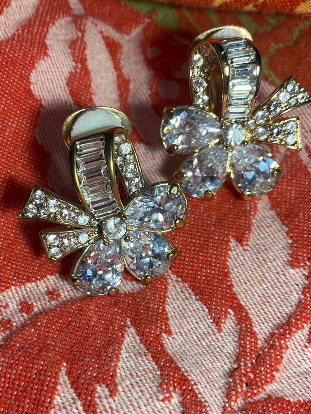 Nolan Miller Gold-Tone Clear Crystal Flower Clip-On Earrings